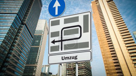 Una imagen con una señal en alemán apuntando en la dirección de la reubicación.