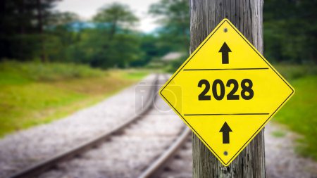 Image of a signpost pointing in the direction of the year 2028