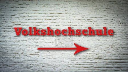 Ein Bild mit deutschem Wegweiser in Richtung Volkshochschule.