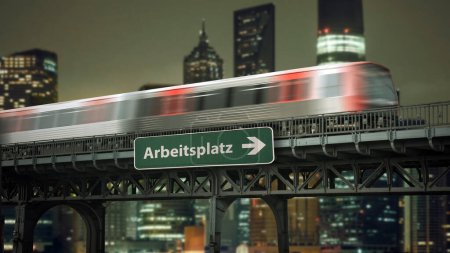 La imagen muestra una señal y un cartel en la dirección de un lugar de trabajo en alemán.
