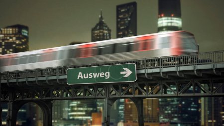 Foto de La imagen muestra una señal y un cartel en la dirección de salida en alemán. - Imagen libre de derechos