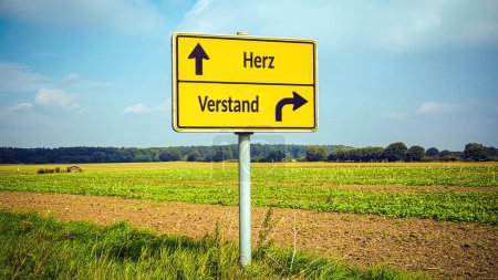 Une image avec un panneau pointant dans deux directions différentes en allemand. Une direction pointe vers le c?ur, l'autre pointe vers l'esprit.
