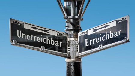 Una imagen con una señal apuntando en dos direcciones diferentes en alemán. Una dirección apunta a Reachable, la otra apunta a Inalcanzable.
