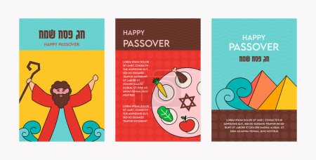 Illustration for Passover , Pesach, Jewish holiday. Haggadah vector illustration. The Escape from Egypt concept. Happy Passover text in Hebrew - Royalty Free Image