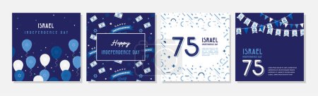 Israel independence day design template for cards, poster, invitation, website. National day of Israel with flag, balloons and fireworks. Happy Independence Day in Hebrew