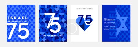 Ilustración de Plantilla de diseño de día de independencia de Israel para tarjetas, póster, invitación, sitio web. Día Nacional de Israel con bandera, globos y fuegos artificiales. Feliz Día de la Independencia en Hebreo - Imagen libre de derechos