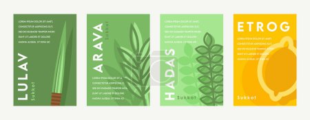 Illustration for Sukkot set of herbs and spices of the etrog, lulav, Arava, Hadas. Jewish holiday.greeting card set. Vector illustration - Royalty Free Image