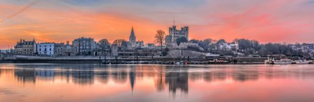 Photo for Dawn over Rochester. Early morning picture with medieval structures, sunrise and reflection on river. - Royalty Free Image
