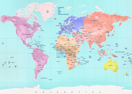 Foto de Mapa geográfico colorido altamente detallado del mundo - Imagen libre de derechos