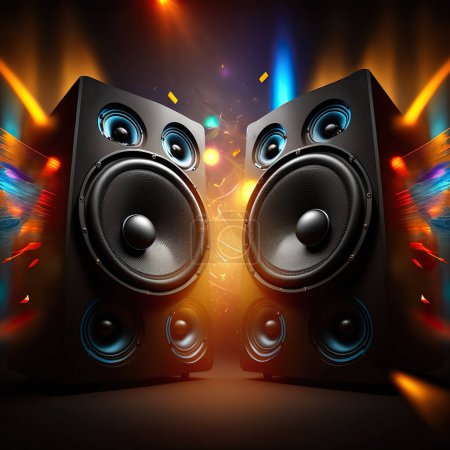 Photo for Stereo speaker with disco light background - Royalty Free Image
