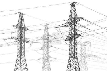 Hochspannungsübertragungssysteme. Strommast. Stromleitungen. Ein Netzwerk vernetzter Elektrizität. Vektordesign-Illustration