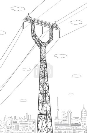 High voltage transmission systems. Electric pole. Power lines. A network of interconnected electrical. Vector design illustration