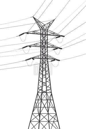 Sistemas de transmisión de alta tensión. Bastón eléctrico. Líneas eléctricas. Una red de electricidad interconectada. Ilustración del diseño vectorial
