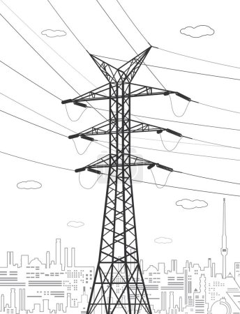 Ilustración de Sistemas de transmisión de alta tensión. Bastón eléctrico. Líneas eléctricas. Una red de electricidad interconectada. Ilustración del diseño vectorial - Imagen libre de derechos