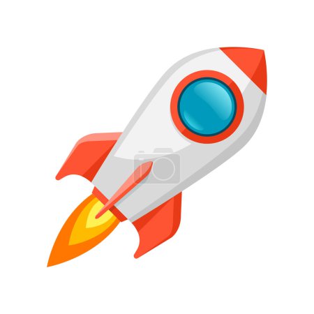 Illustration for Rocket ship icon in flat style. Spacecraft takeoff on white background. Start up illustration. Vector design object for you project - Royalty Free Image