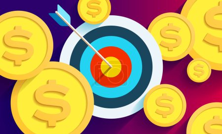 Bullseye business conpept. Arrow in the center target. Make money. Vector design element for you projects