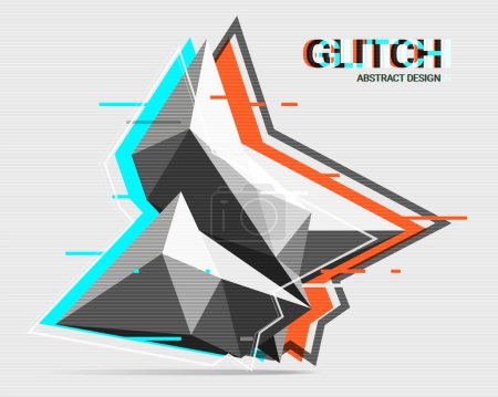 Ilustración de 3d crystal in glitch style, abstract low polygons object. Interference graphic image. Vector design - Imagen libre de derechos