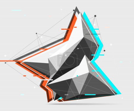 Ilustración de 3d crystal in glitch style, abstract low polygons object. Interference graphic image. Vector design - Imagen libre de derechos