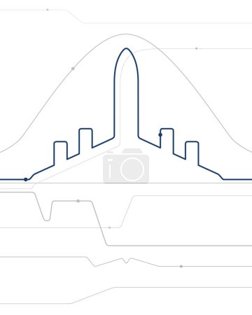 Ilustración de Transporte vía Avia. Ilustración del esquema del avión para su proyecto. Imágenes de líneas blancas sobre fondo azul. Arte de diseño vectorial - Imagen libre de derechos