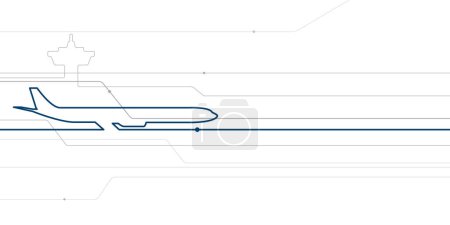Ilustración de Transporte vía Avia. Ilustración del esquema del avión para su proyecto. Imagen de líneas grises y azules sobre fondo blanco. Arte de diseño vectorial - Imagen libre de derechos