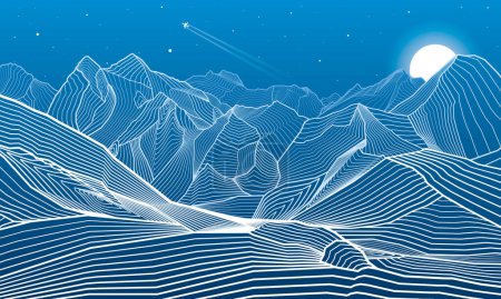 Photo for Mountains outline illustration. Night landscape. Himalayas. Snow hills.  Moon and stars. Vector design art - Royalty Free Image