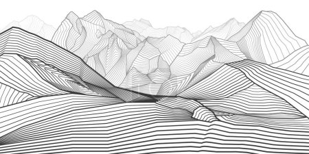 Photo for Mountains gray outline illustration.  Hills landscape. Sand dunes. Abstract lines image. Vector design art - Royalty Free Image