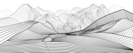 Photo for Mountains gray outline illustration.  Hills landscape. Sand dunes. Abstract lines image. Vector design art - Royalty Free Image