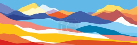 Photo for Multicolored mountains, orange and blue waves, abstract shapes, modern background, vector design Illustration for you project - Royalty Free Image