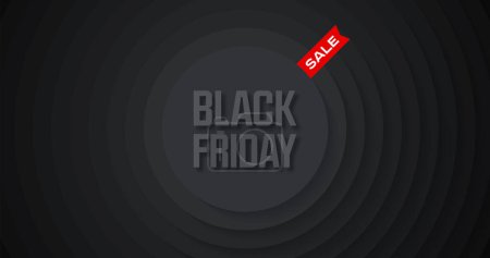 Photo for Black Friday Sale. Concentric circles with shadows. Abstract dark background. Black circulars. Cut out paper. Red accent. Vector design - Royalty Free Image