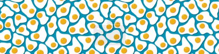 Photo for Many fried eggs on blue background, food in the flat style, abstract vector design seamless pattern - Royalty Free Image
