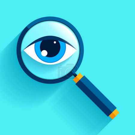 Photo for Search loupe icon in flat style, magnifying glass on color background. Zoom tool. Eye in magnifier. Vector design object for you project - Royalty Free Image