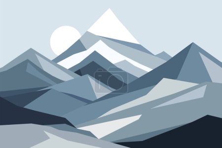Photo for Cold mountains flat illustration. Abstract simple landscape. Blue and gray hills. Vector design art - Royalty Free Image