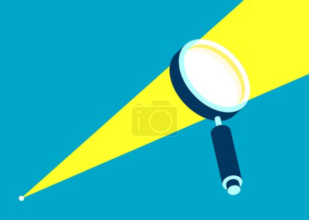 Photo for Magnifying glass icon in 3d flat style. Sunlight in search loupe on color background.  Business analytic illustration. Vector design object for you project - Royalty Free Image