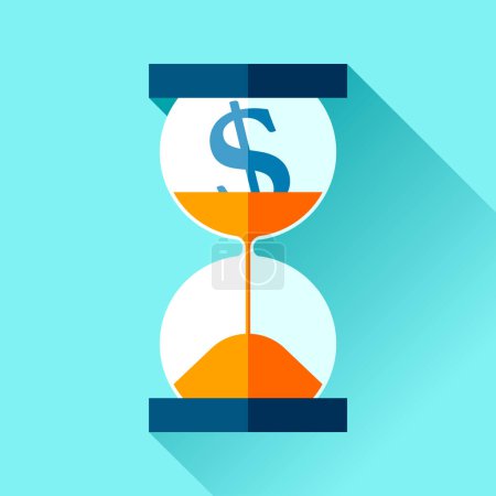 Photo for Time is money. Hourglass and $ icons in flat style, sandglass timer on color background. Vector design elements for you project - Royalty Free Image