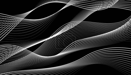 Photo for Black and white background, waves of lines, abstract dark wallpaper, vector design art - Royalty Free Image