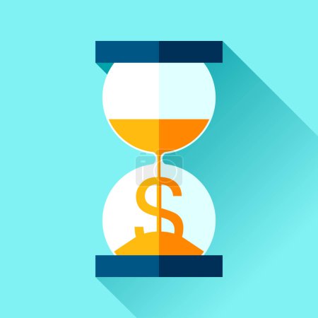 Photo for Time is money. Hourglass and $ icons in flat style, sandglass timer on color background. Vector design elements for you project - Royalty Free Image
