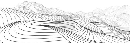 Photo for Abstract Mountains. Black outline illustration on white background. Line art. Hills landscape. Vector design - Royalty Free Image