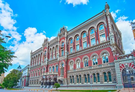 Photo for Instytutska Street in Lypky with splendid Empire Style National Bank of Ukraine building, Kyiv, Ukraine - Royalty Free Image