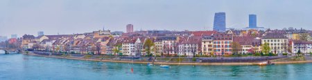 Photo for Panorama of Kleinbasel district and the riverbank of Rhine River, Basel, Switzerland - Royalty Free Image