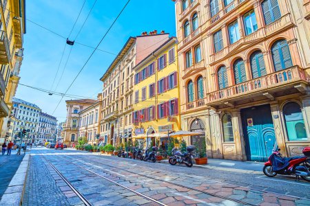 Photo for MILAN, ITALY - APRIL 11, 2022: Corso Magenta is one of the main streets in central district with historic mansions along it, on April 11 in Milan, Italy - Royalty Free Image