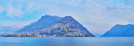 Photo for Panorama of Lake Lugano surface with a view on Monte Bre and Monte Boglia in the background, Lugano, Switzerland - Royalty Free Image
