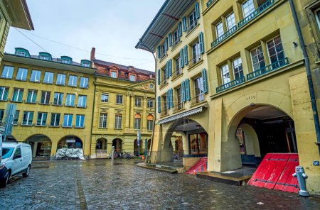 The Walking arcades are the distinguishing features of old Bernese houses in Altstadt, Switzerland