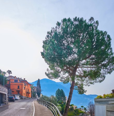 Photo for The winding mountain village road runs along the slope of Monte Bre, Castagnola, Lugano, Switzerland - Royalty Free Image