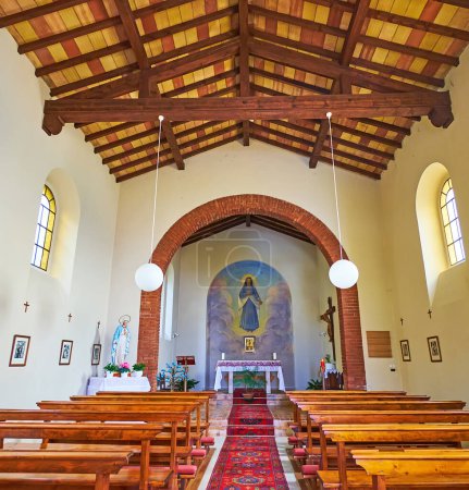Photo for LUGANO, SWITZERLAND - MARCH 16, 2023: Interior of  Immaculate Heart of Mary Church, located in Aldesago village, Lugano, Switzerland - Royalty Free Image