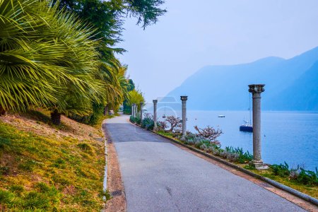 Photo for Park Villa Heleneum and road along Lake Lugano, Lugano, Switzerland - Royalty Free Image