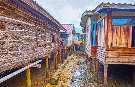 Téléchargez les photos : La zone marécageuse entre les maisons d'échasses du village flottant de Ko Panyi, baie de Phang Nga, Thaïlande - en image libre de droit