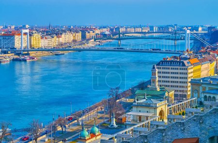 Photo for The view of Danube with Elisabeth and Liberty Bridges from the Buda Castle Hill, Budapest, Hungary - Royalty Free Image