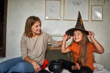 Photo for Caucasian mother and daughter before Halloween party - Royalty Free Image