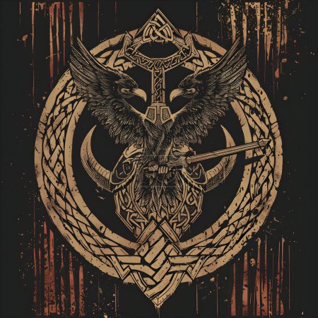 Ein legendäres Fantasy-Logo oder Emblem mit einem altnordischen Wikinger-Motiv