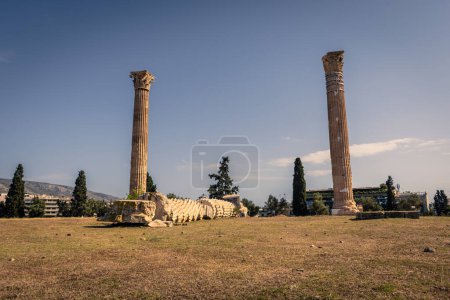 Athens, Greece, May 2nd 2024: The famous temple of Olympian Zeus in the center of Athens, Greece